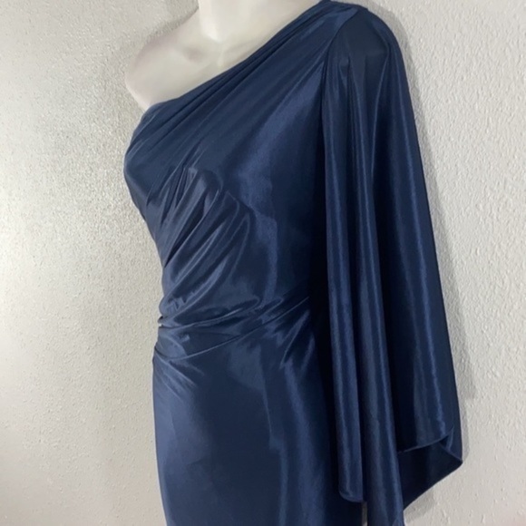 Hailey Logan by Adrianna Papell navy one drape sleeve dress - Picture 6 of 12